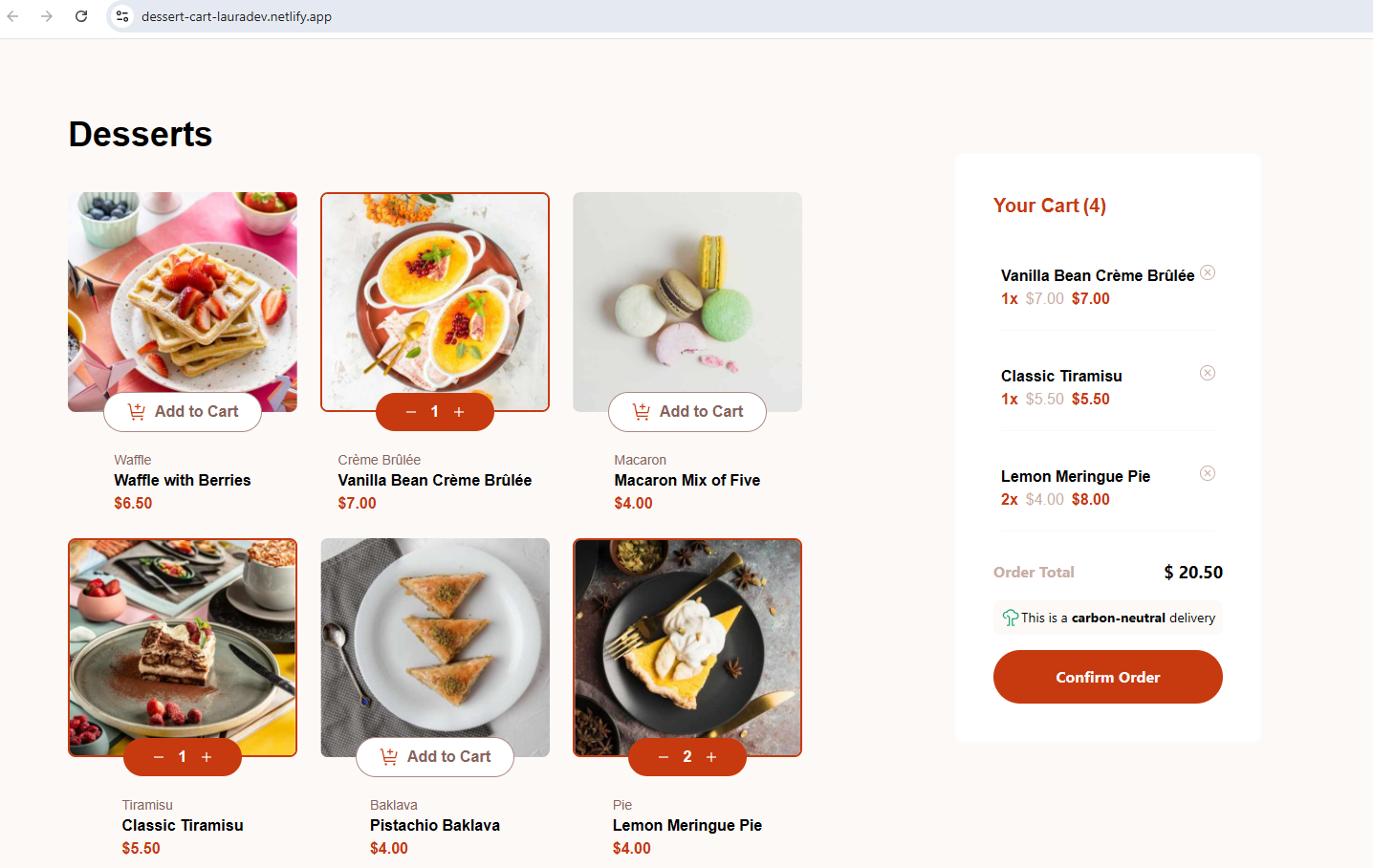 Dessert Product List
